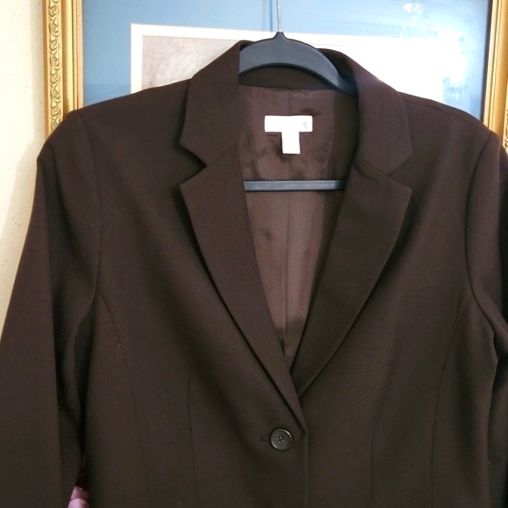 Trendy Chocolate Color Blazer Formal Pockets Size 8 Petite Capsule Wardrobe - Picture 3 of 12